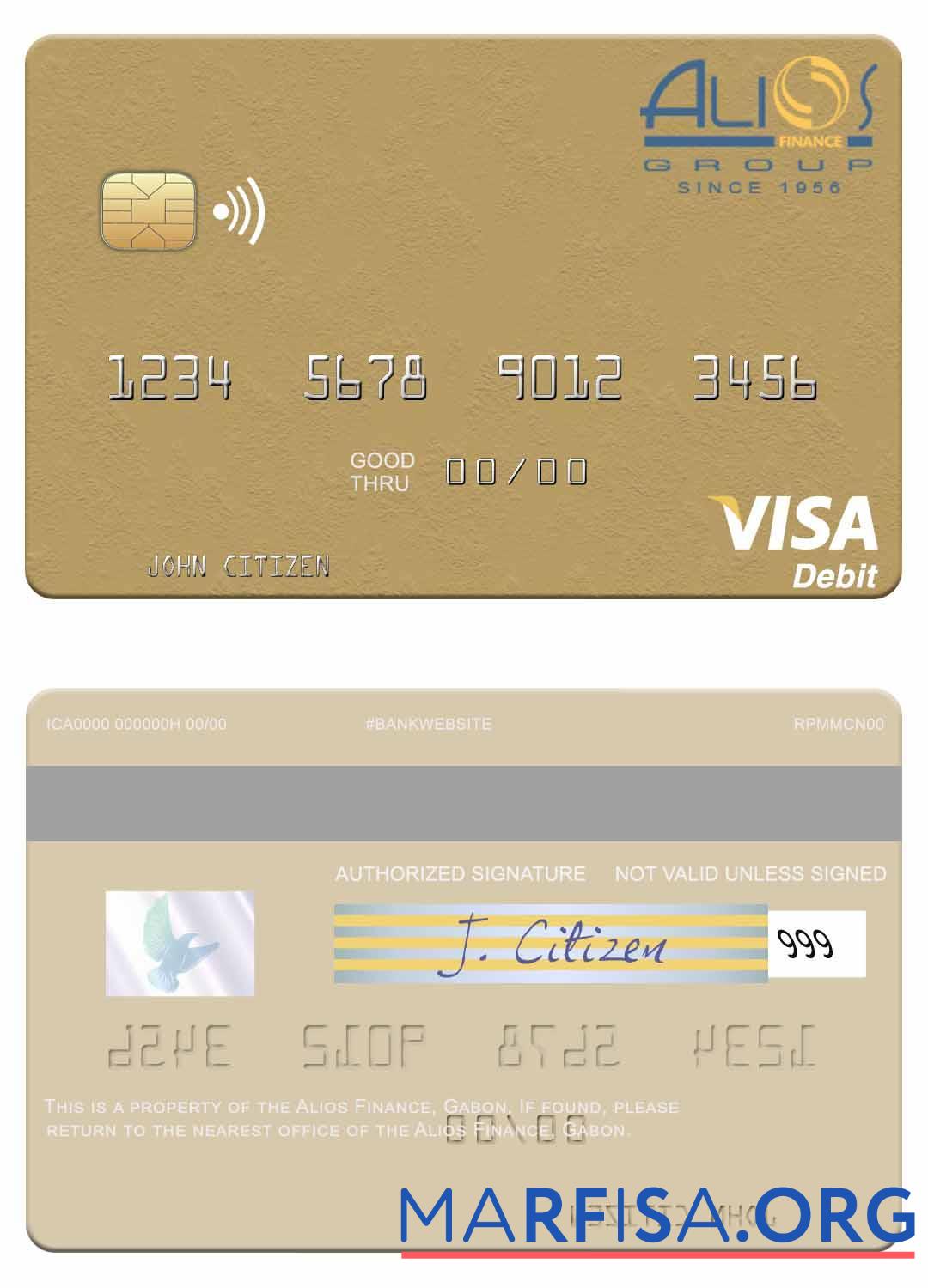 Printable Gabon Alios France visa debit card example